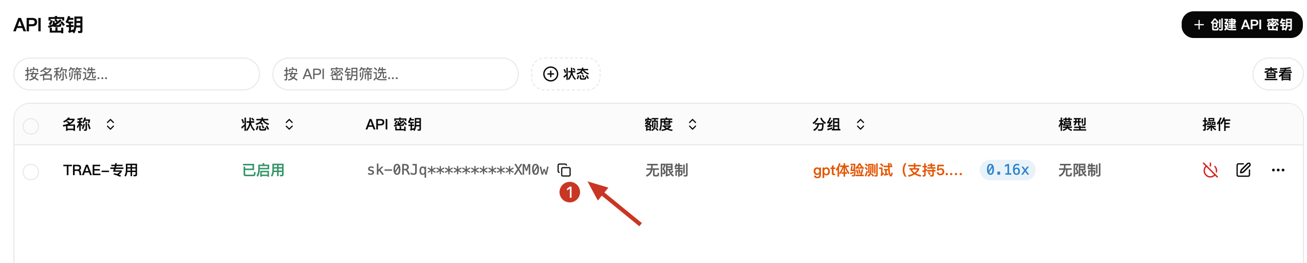 复制API Key